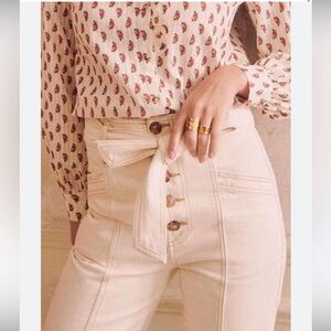 Sezane Maxime Trousers Cream Ecru Button-Front Pants Jeans